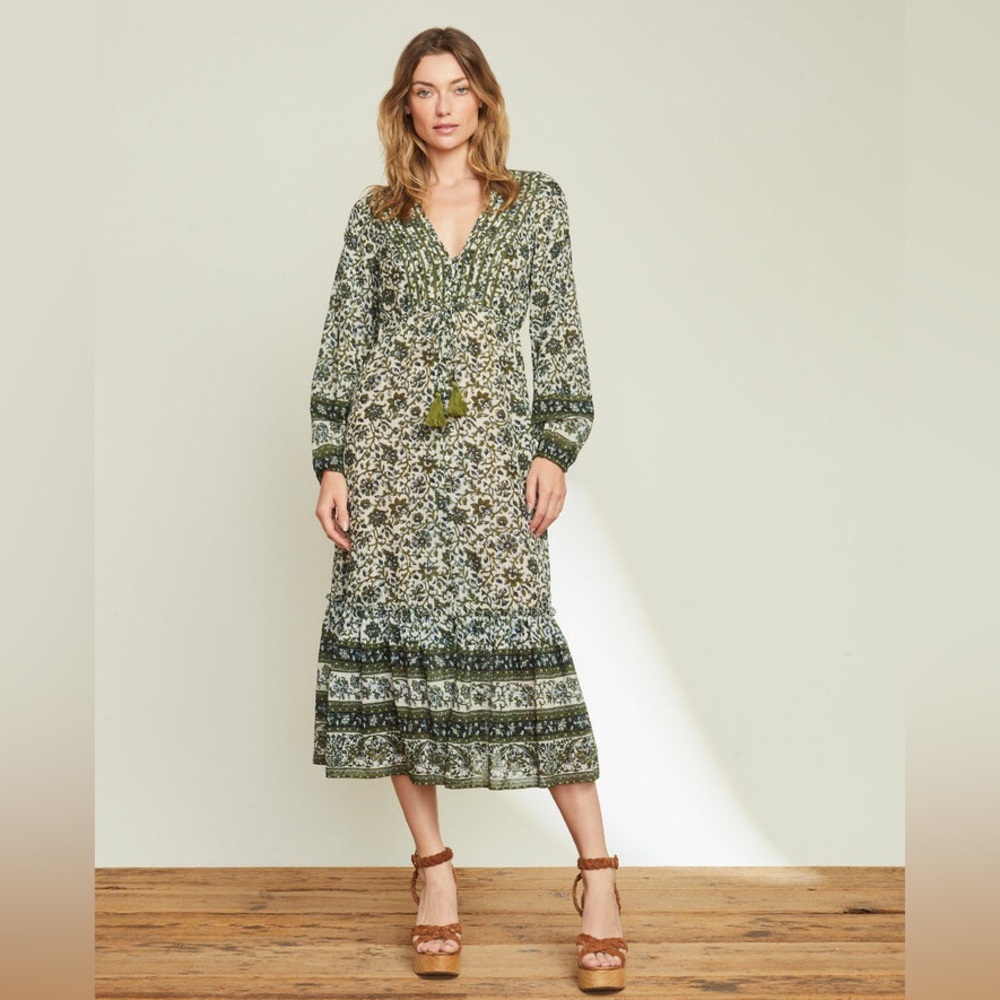 Veronica Beard Kameya Floral Midi Dress with Tassel Tie